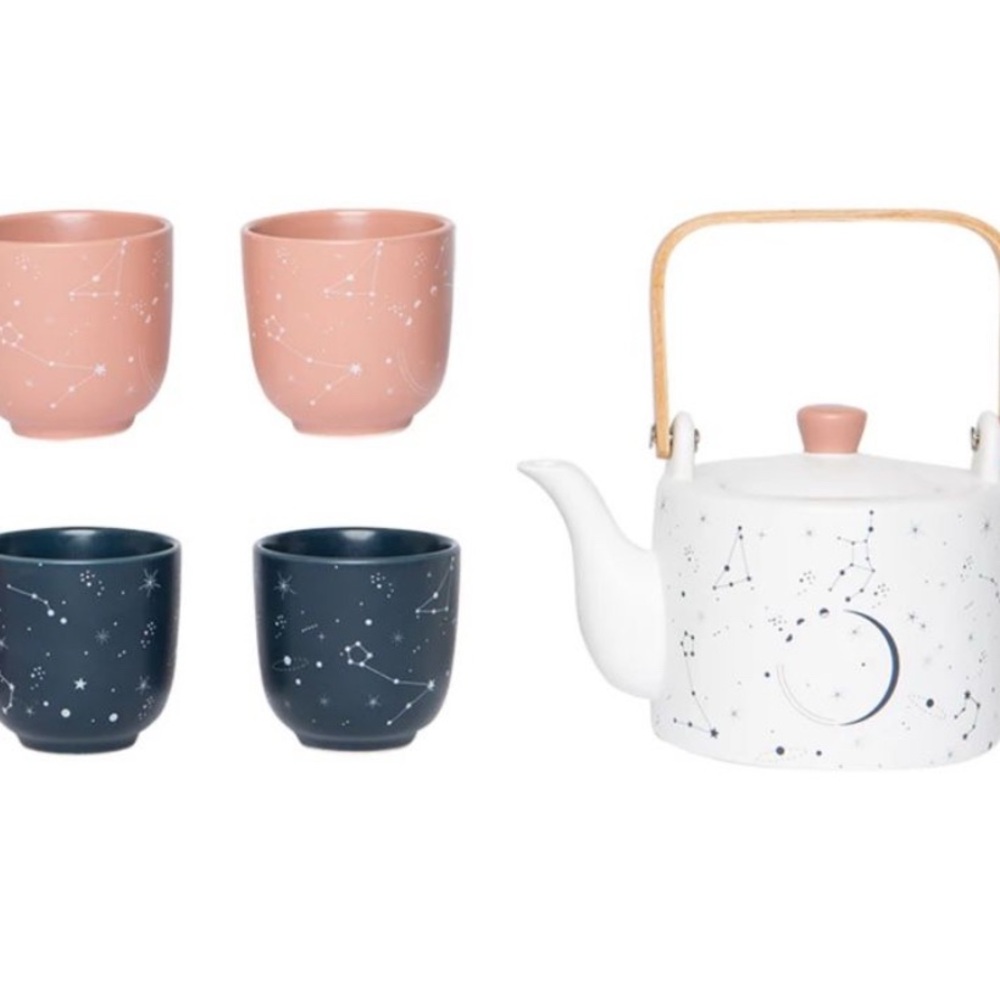Constellation Teapot Set with Cups - White and Blue